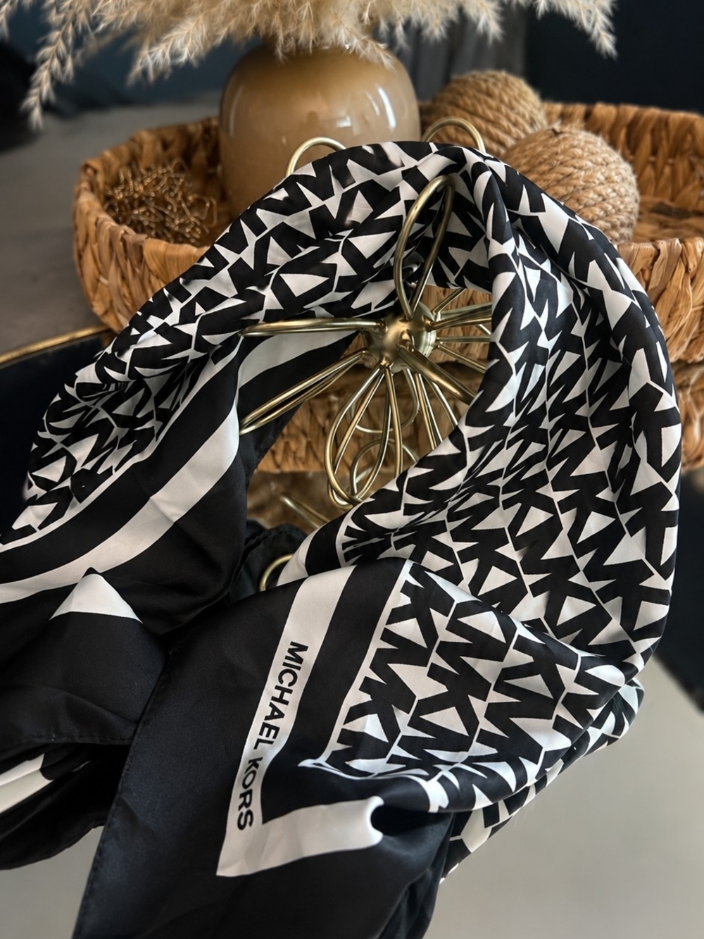 Michael Kors Black & White Monogram Square Foulard Scarf 23"